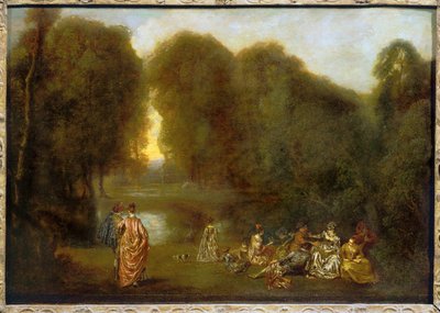 Geassembleerd in een park ... door Jean Antoine Watteau