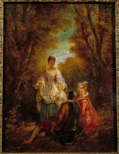 Personages in een park door Jean Antoine Watteau