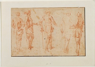 Vijf mannen staan ... door Jean Antoine Watteau