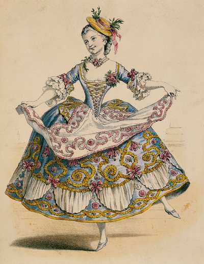 Hoveling gekleed in landelijke kostuum bij fête galante, naar tekening van Jean Antoine Watteau door Jean Antoine Watteau