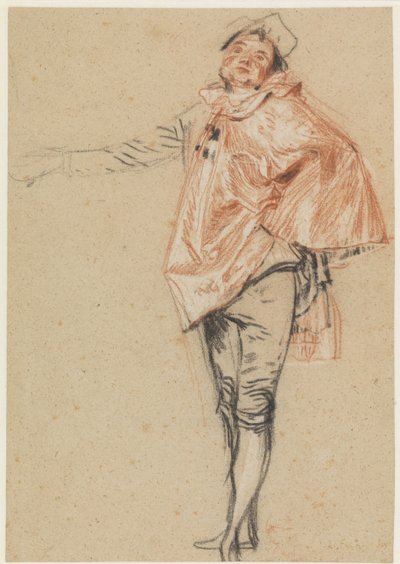 Studie van een Staande Danseres met een Uitgestrekte Arm door Jean Antoine Watteau
