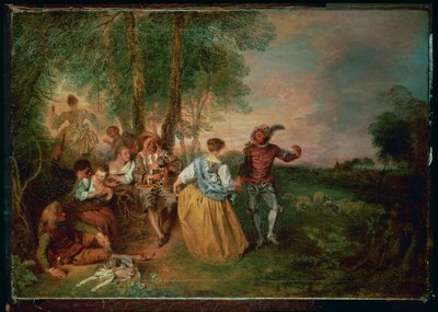 De herders (schilderij op hout) door Jean Antoine Watteau