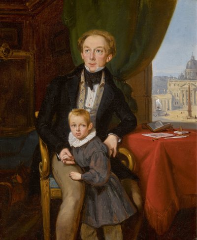 Portret van graaf Pyotr Ivanovich Meshchersky 1802-1876 met zoon Nikolai, 1935 door Jean Auguste Bard