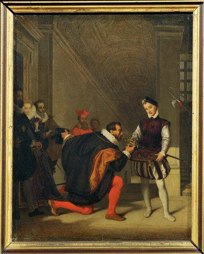 Don Pedro de Tolede, de Spaanse ambassadeur, zou een page met het zwaard van Hendrik IV hebben ontmoet in ... door Jean Auguste Dominique Ingres