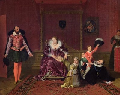 Hendrik IV, koning van Frankrijk en Navarra, spelend met zijn kinderen terwijl de ambassadeur van Spanje zijn entree maakt door Jean Auguste Dominique Ingres