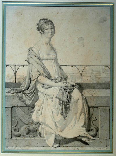 Portret van juffrouw Barbara Bansi zittend in een Italiaans landschap door Jean Auguste Dominique Ingres