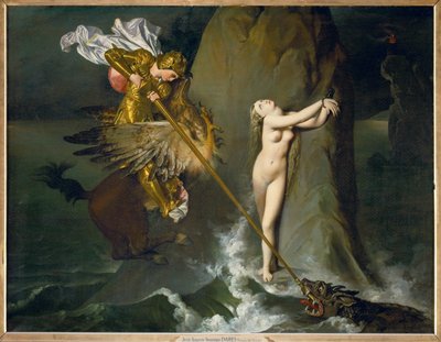 Roger en Angelique, een scène uit Ariosts Orlando ... door Jean Auguste Dominique Ingres