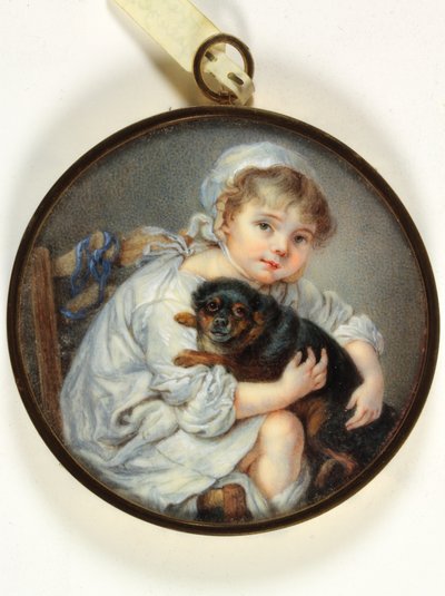 Het Meisje met de Hond door Jean Baptiste (after) Greuze