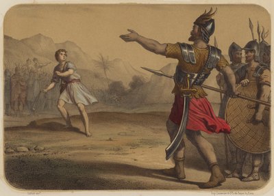 Goliath daagt David uit door Jean Baptiste Auguste Leloir