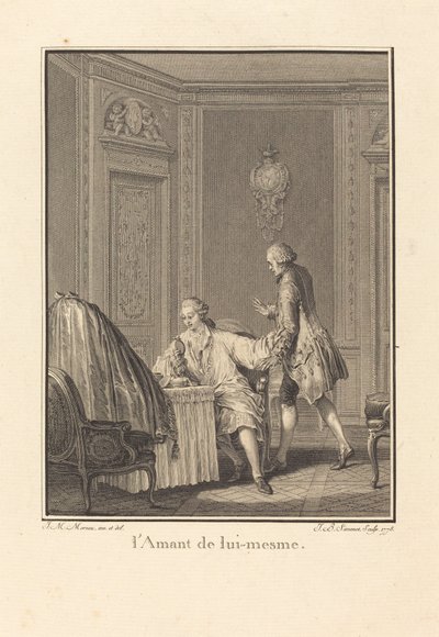 De minnaar van zichzelf door Jean Baptiste Blaise Simonet after Jean Michel Moreau