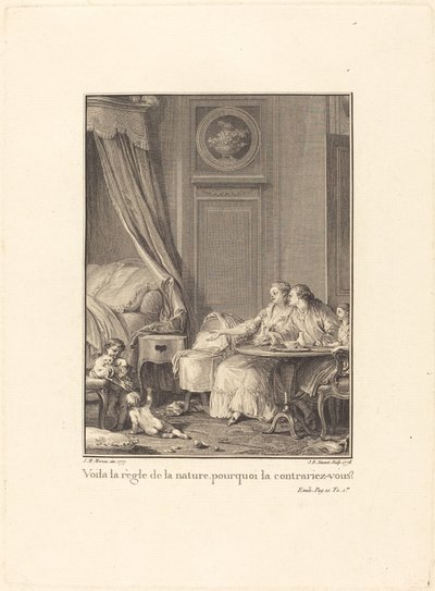 Voilá la règle de la nature, pourquoi la contrariez-vous? door Jean Baptiste Blaise Simonet after Jean Michel Moreau