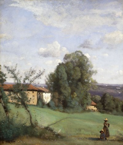 Een boerderij in Dardagny, ca. 1855-57 door Jean Baptiste Camille Corot