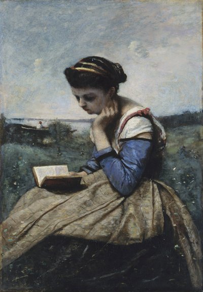 Een Vrouw die Leest door Jean Baptiste Camille Corot