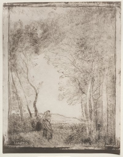 Een Jonge Moeder bij de Ingang van een Bos door Jean Baptiste Camille Corot