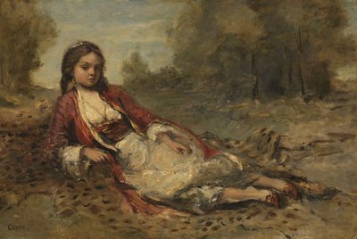 Algerijnse vrouw door Jean Baptiste Camille Corot