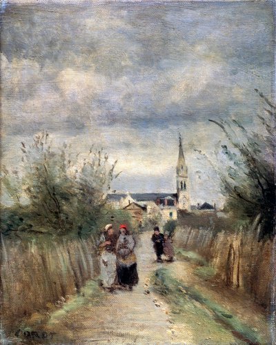 Klokkentoren in Argenteuil Weg naar de Kerk, 1870s door Jean Baptiste Camille Corot