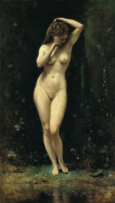 Diana baadt de fontein door Jean Baptiste Camille Corot