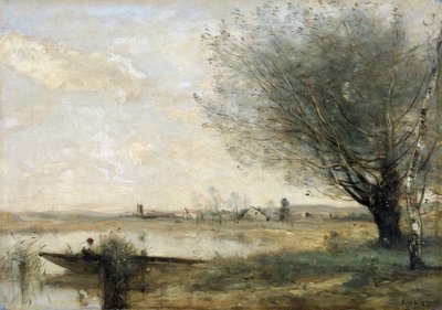 Visser aangemeerd bij een Oever door Jean Baptiste Camille Corot