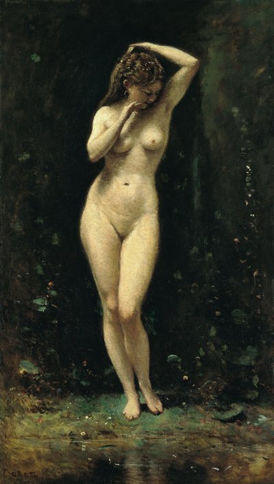 Frans:  Le Bain de Diane (La Fontaine) Diana Bad (De Fontein) door Jean Baptiste Camille Corot