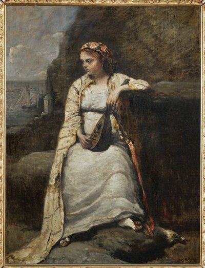 Haydee, jeune femme en costume grec - jonge vrouw in Grieks kostuum, misschien de heldin van Byrons " Don Juan " ... door Jean-Baptiste-Camille Corot