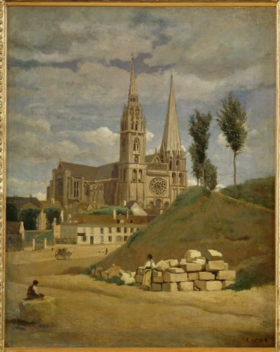 Kathedraal van Chartres ... door Jean Baptiste Camille Corot