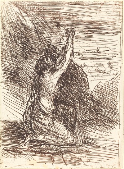 Maria Magdalena knielend (Madeleine a genoux) door Jean Baptiste Camille Corot