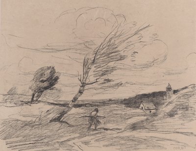 De windvlaag, 1871 door Jean Baptiste Camille Corot