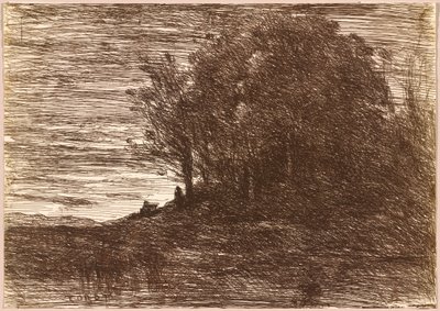 Het Bos van de Kluizenaar, of de Oevers van het Meer Trasimène door Jean Baptiste Camille Corot