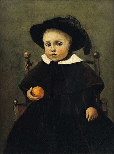 De Schilder Adolphe Desbrochers (1841-1902) als Kind, Met een Sinaasappel, 1845 door Jean Baptiste Camille Corot