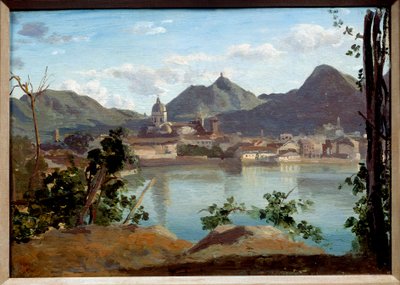 Uitzicht op het meer en de stad Como. Schilderij door Camille Corot (1796-1875) 1834 door Jean Baptiste Camille Corot