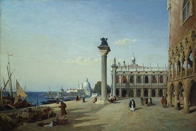 Uitzicht op Venetië: De Piazzetta gezien vanaf de Riva degli Schiavoni door Jean Baptiste Camille Corot