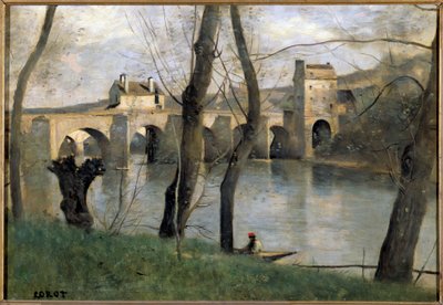 Uitzicht op de brug van Mantes door Jean Baptiste Camille Corot