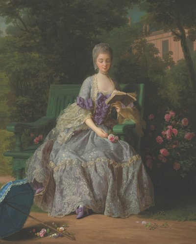Portret van Marie Thérèse Louise van Savoye, Princesse de Lamballe (1749-1792), zittend ten voeten uit, in een lila jurk door Jean Baptiste Charpentier the Elder