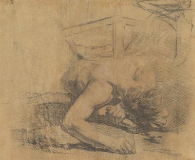 Man Liggend op de Grond en de Hoek van een Bed door Jean Baptiste Deshays