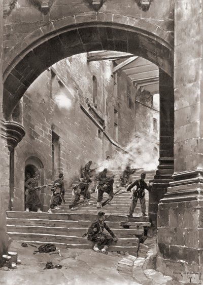 Franse soldaten in gevecht, Frans-Duitse Oorlog door Jean Baptiste Edouard (after) Detaille