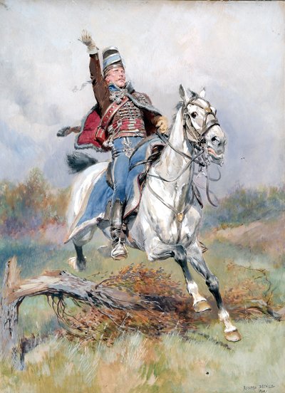 Een Franse Cavalerist te Paard, 1900 door Jean Baptiste Edouard Detaille