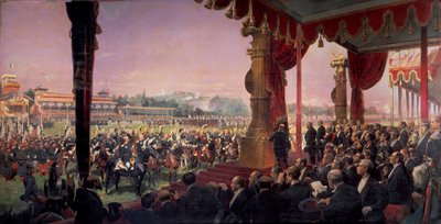 De vlaggenuitreiking in Longchamp door president Jules Grevy op 14 juli 1880 door Jean Baptiste Edouard Detaille