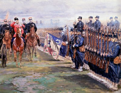 Tsaar Nicolaas inspecteert de troepen met Felix Faure in Chalon-sur-Marne tijdens zijn bezoek aan Frankrijk, 9 oktober door Jean Baptiste Edouard Detaille