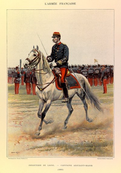 Typen en uniformen van het Franse leger van Kapitein Jules Richard, geïllustreerd door Edouard Detaille: Linie-infanterie: Kapitein Warrant Officer in 1885, Privécollectie door Jean Baptiste Edouard Detaille