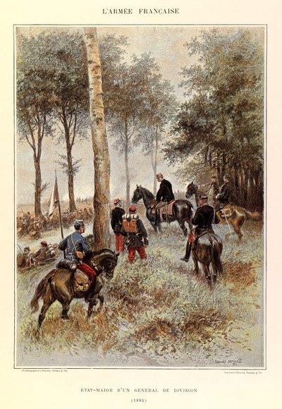 Typen en uniformen van het Franse leger van kapitein Jules Richard, geïllustreerd door Edouard Detaille (1848-1912): Staf van een divisiegeneraal in 1884, Privécollectie door Jean Baptiste Edouard Detaille