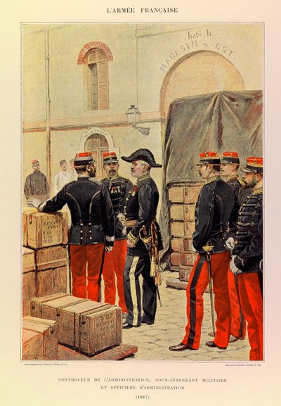 Types en uniformen van het Franse leger van Kapitein Jules Richard, geïllustreerd door Edouard Detaille: Controleur van administratie, plaatsvervangend militair intendant en administratieve officieren in 1887 door Jean Baptiste Edouard Detaille