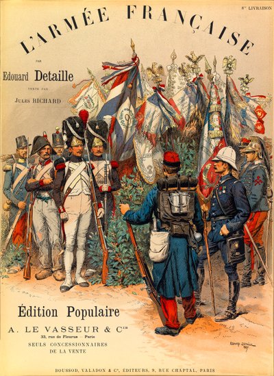 Typen en uniformen van het Franse leger door Kapitein Jules Richard, geïllustreerd door Edouard Detaille: Eerste omslag van het boek 