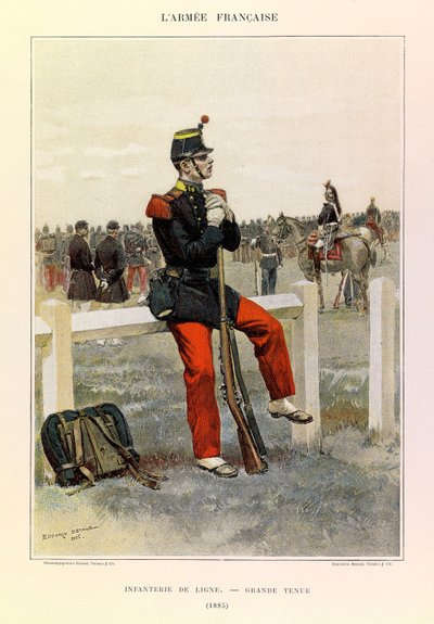 Typen en uniformen van het Franse leger van kapitein Jules Richard, geïllustreerd door Edouard Detaille (1848-1912): Infanterie in groot tenue in 1885 door Jean Baptiste Edouard Detaille
