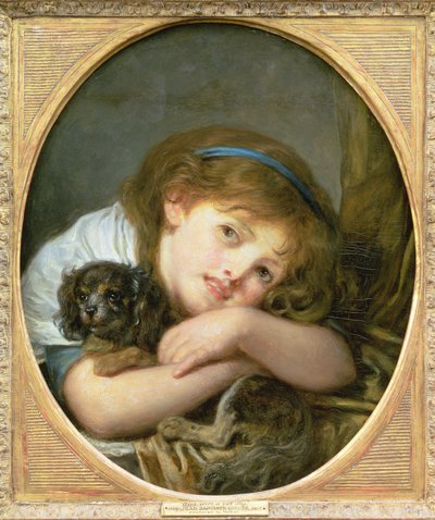 Een meisje met een hondje door Jean Baptiste Greuze