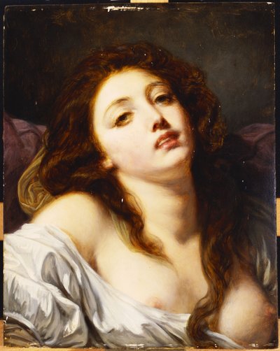 Een jonge vrouw, buste lengte door Jean Baptiste Greuze