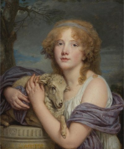 Meisje met lam door Jean Baptiste Greuze