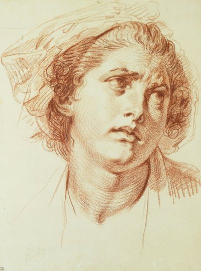 Het hoofd van een vrouw die naar rechts kijkt door Jean Baptiste Greuze