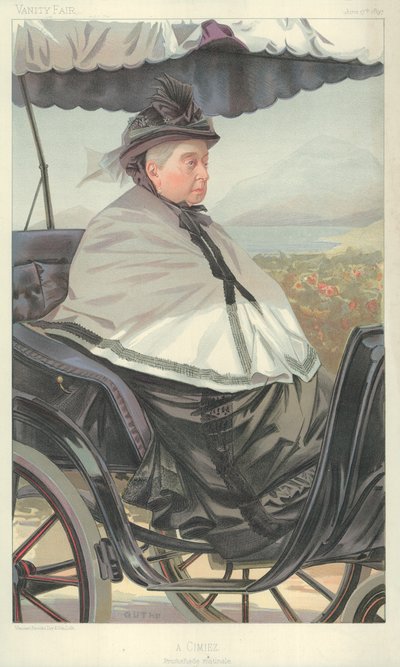 Koningin Victoria, A Cimiez, ochtendwandeling, 17 juni 1897, Vanity Fair cartoon door Jean Baptiste Guth