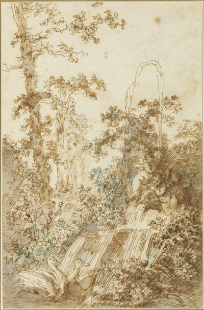 Capriccio met Fontein en Spelende Zwanen door Jean Baptiste Huet