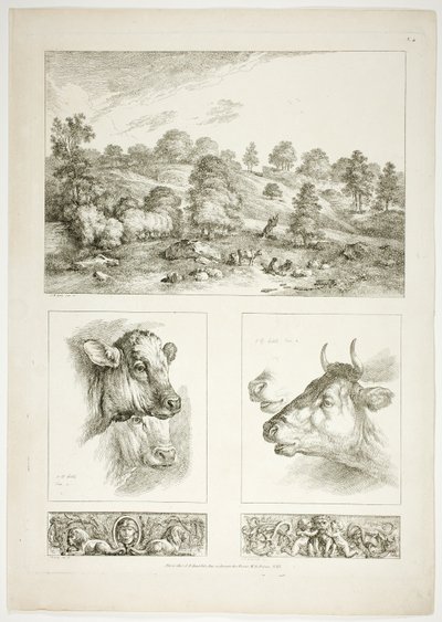 Plaat vier van 38 uit Oeuvres de J. B. Huet door Jean Baptiste Huet
